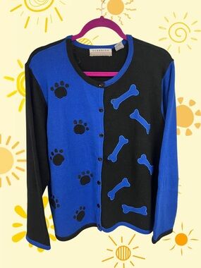 Vintage Classics by Marisa Christina blue and black puppy bones knit button up